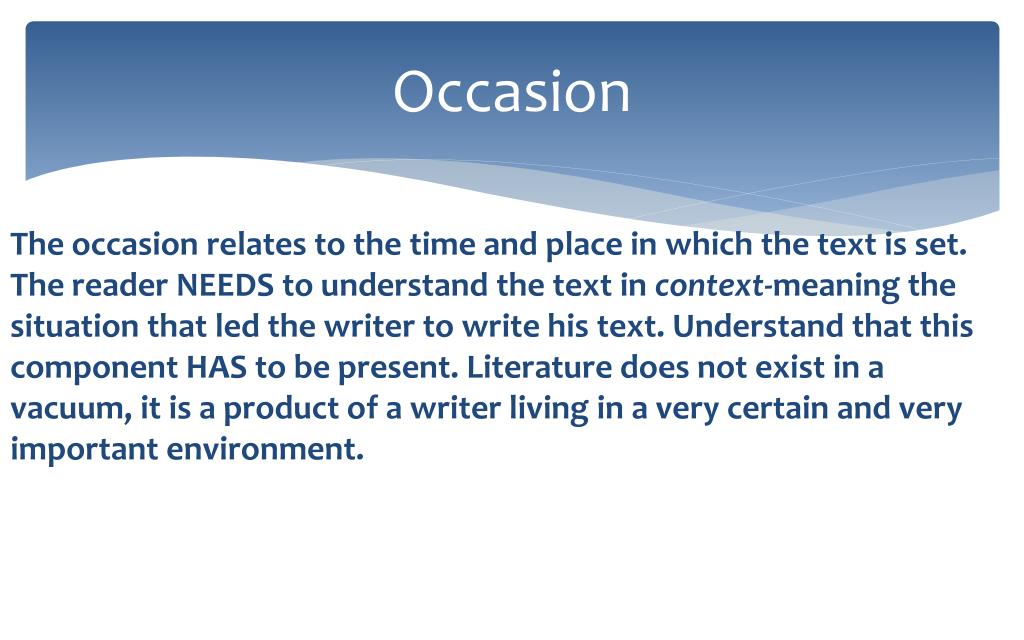 Definition of occasion in literature Definition of occasion in literature