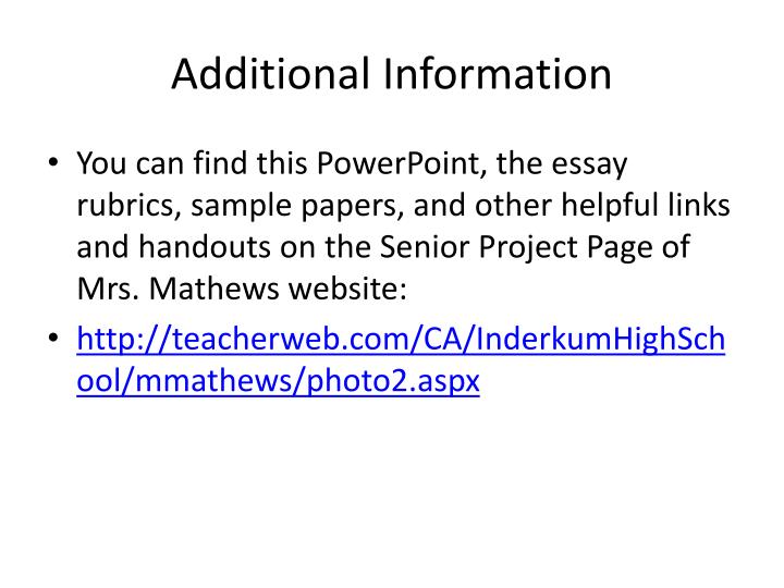 Example Of Thesis Statement For Essay Additional Information Science Argumentative Essay Topics also The Benefits Of Learning English Essay Ppt Senior Project Research And Reflection Paper Due March My Country Sri Lanka Essay English