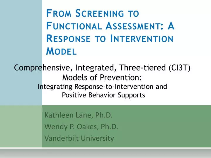 from screening to functional assessment a response to intervention model n.