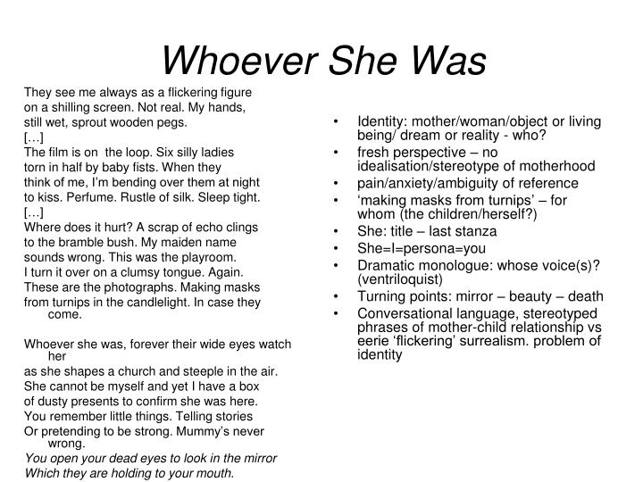 Carol Ann Duffy Whoever She Was