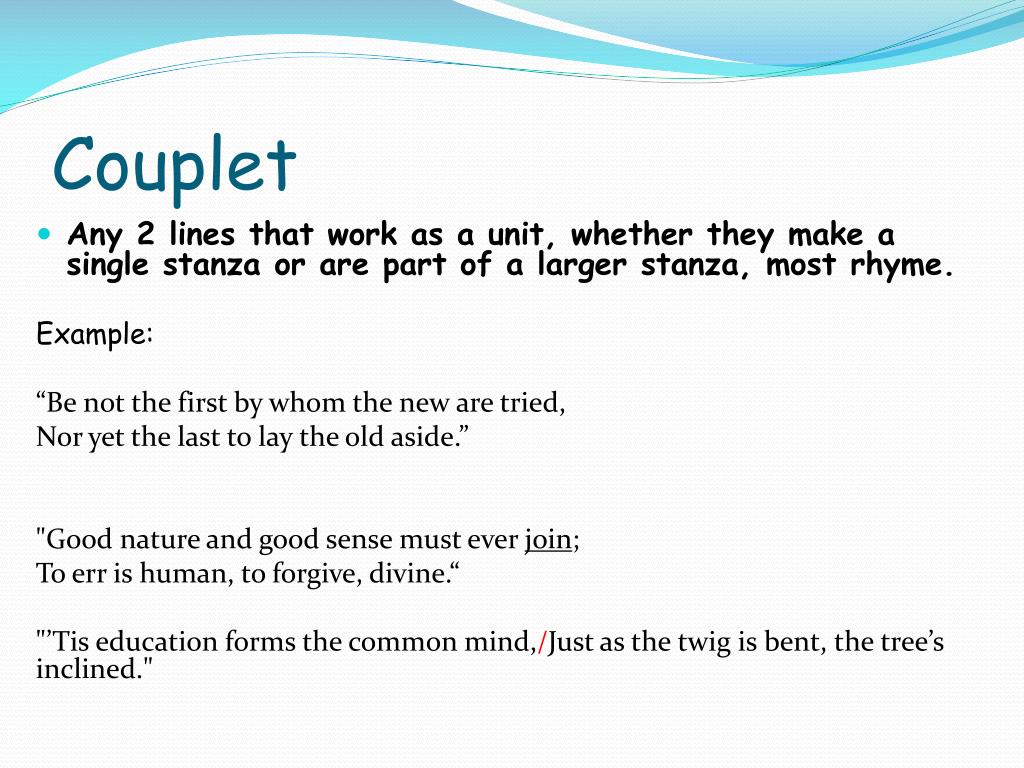 Couplet Stanza Poem Examples