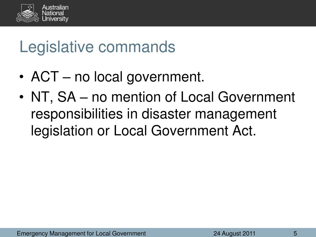 State And Local Command PPT - Emergency Management for Local Government - Legal Issues ...