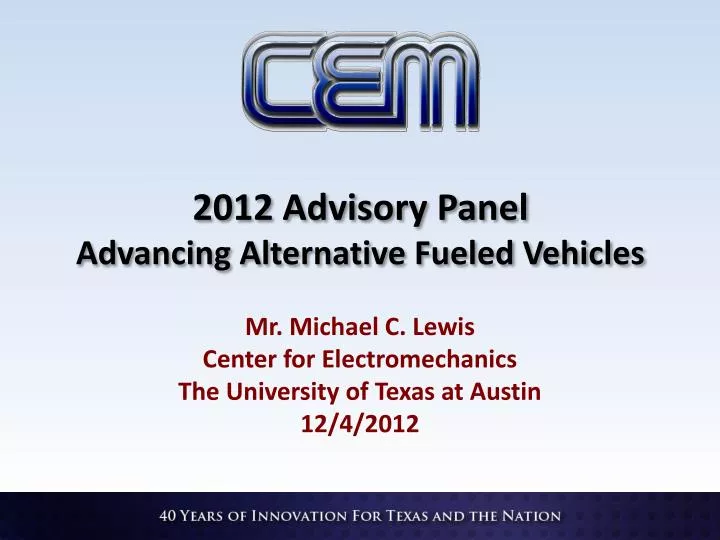 2012 advisory panel advancing alternative fueled vehicles n.