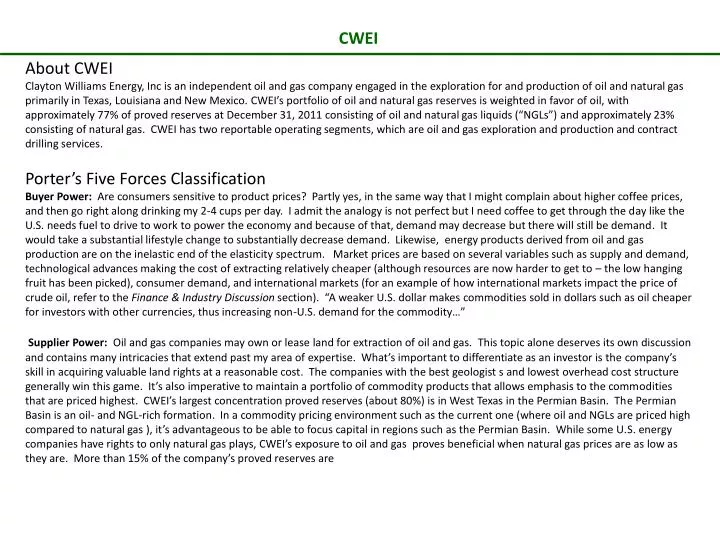PPT - CWEI PowerPoint Presentation, free download - ID:1563385