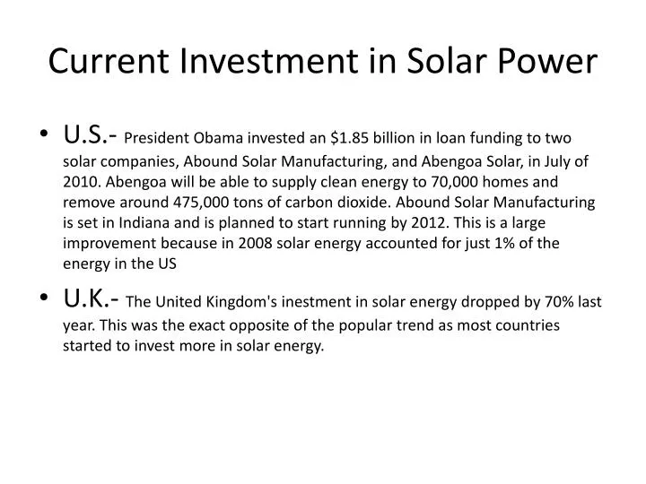 current investment in solar power n.