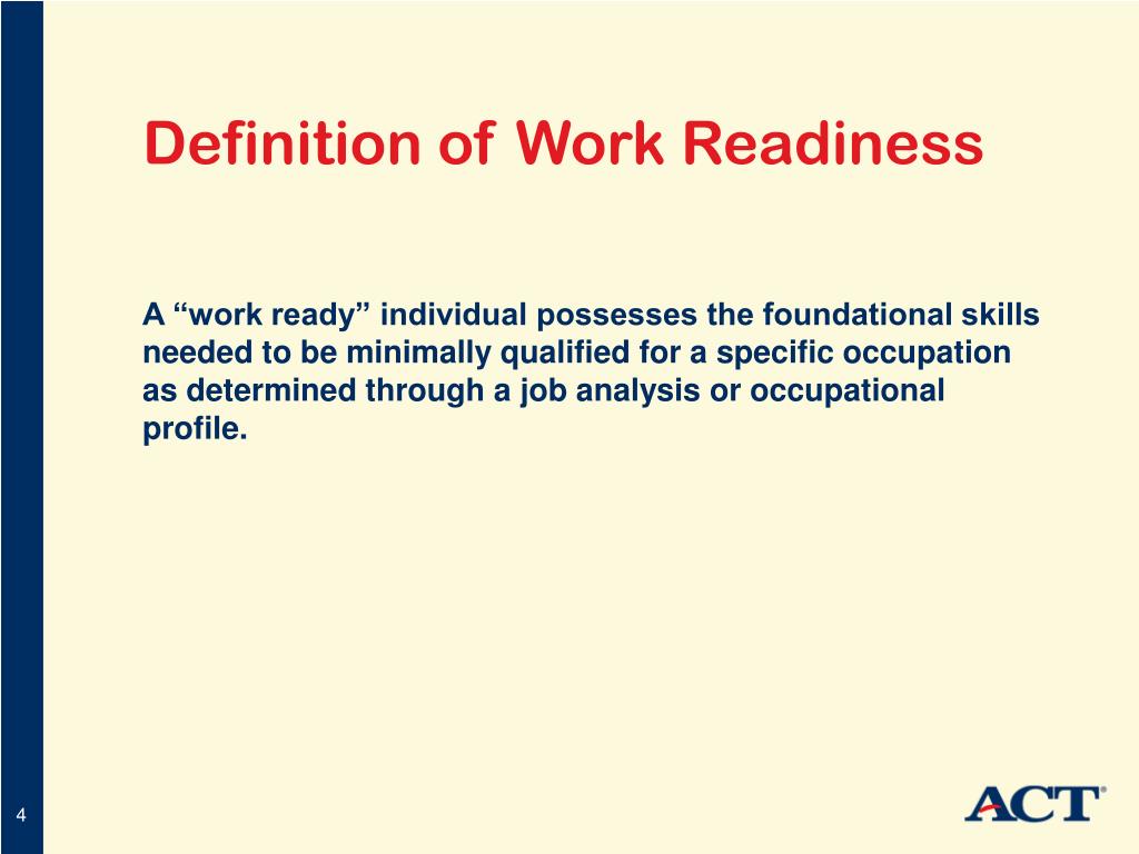 PPT Work Readiness Standards and Benchmarks PowerPoint Presentation