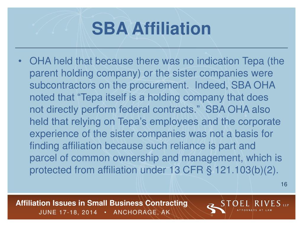 PPT Affiliation Issues in Small Business Contracting Structure Your