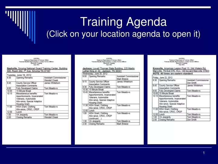 ppt training agenda click on your location agenda to open it va form 21 0788