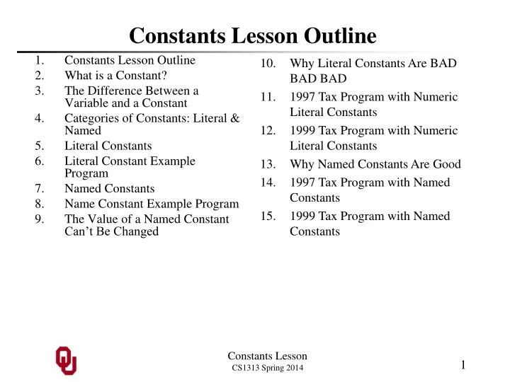 ppt constants lesson outline powerpoint presentation id 1574579 lesson outline