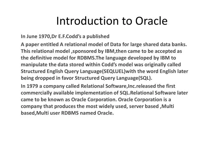 PPT - Introduction to Oracle PowerPoint Presentation, free download ...