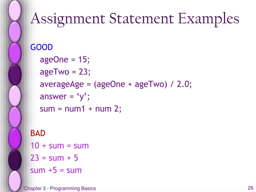 assignment statement for coding