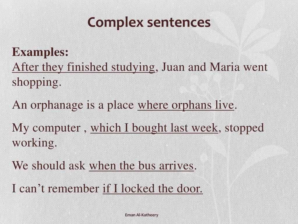 After примеры. Complex sentences презентация. Complex sentences examples. Types of Complex sentences. Examples for after.
