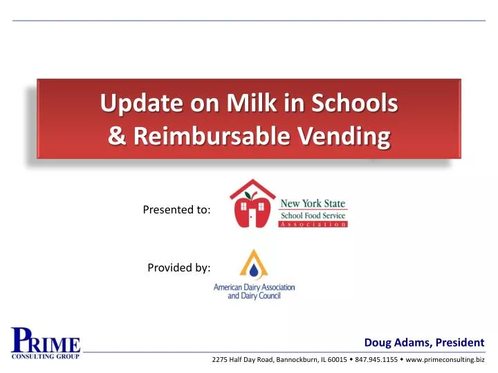 update on milk in schools reimbursable vending n.