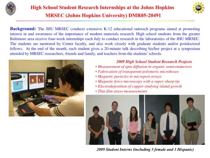 PPT High School Student Research Internships at the Johns Hopkins