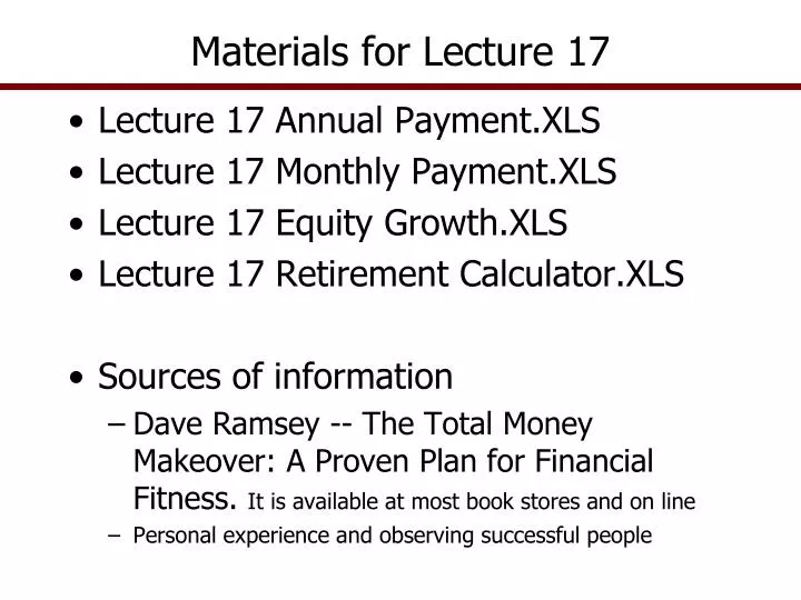 materials for lecture 17 n.