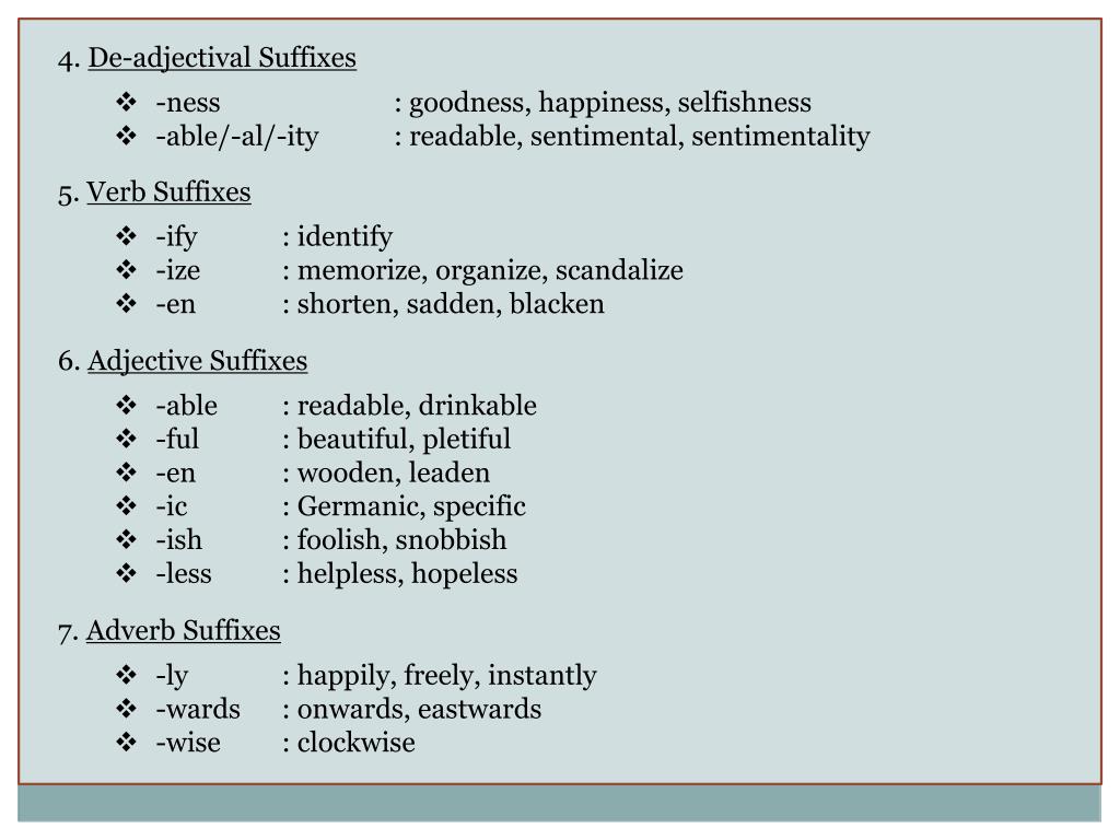 Adjective forming suffixes. Adjective suffixes. Suffixes in English adjectives. Suffixes to form adjectives.