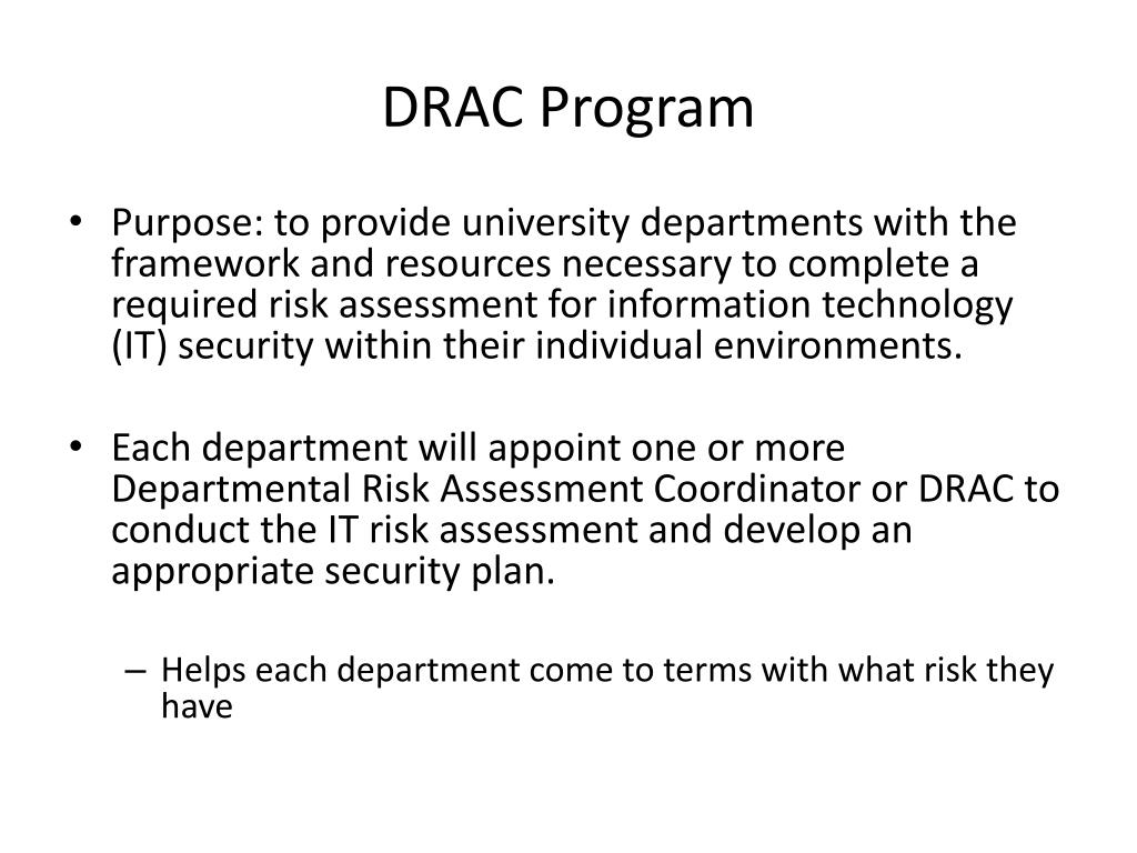 Drac Module Chart PPT - Departmental Risk Assessment Coordinators (DRAC) Program CUVA ...