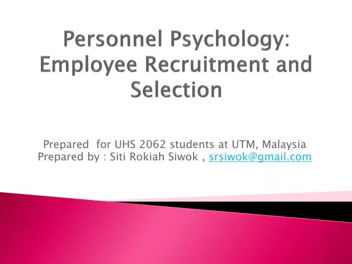 personnel psychology employee recruitment and selection n.