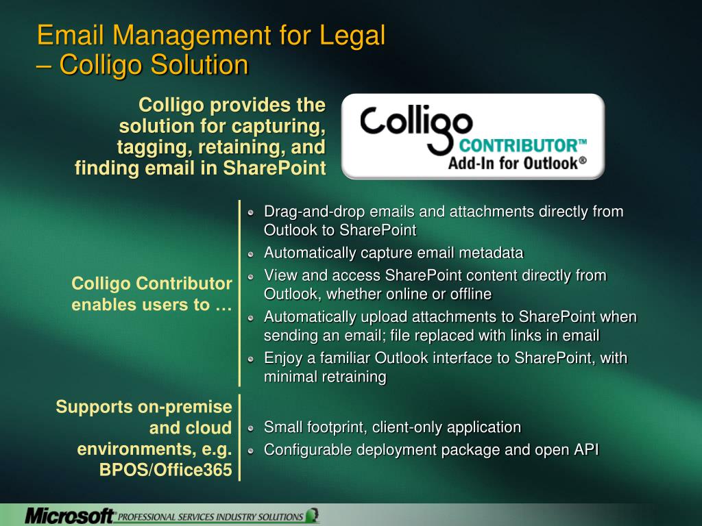 Colligo PPT - SharePoint Email Management for Law Firms and Legal Departments ...