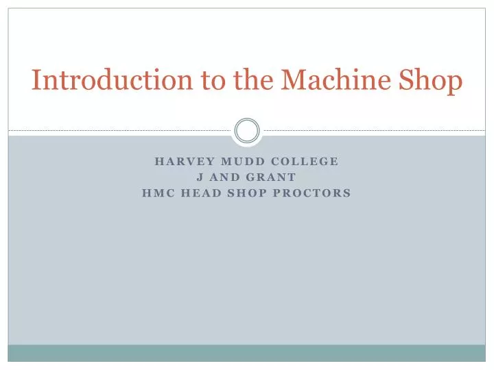 introduction to the machine shop n.