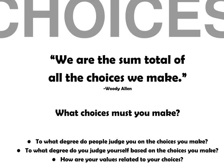 the choices we must make Making difficult decisions when living with multiple sclerosis. the choices we must make Making difficult decisions when living with multiple sclerosis.