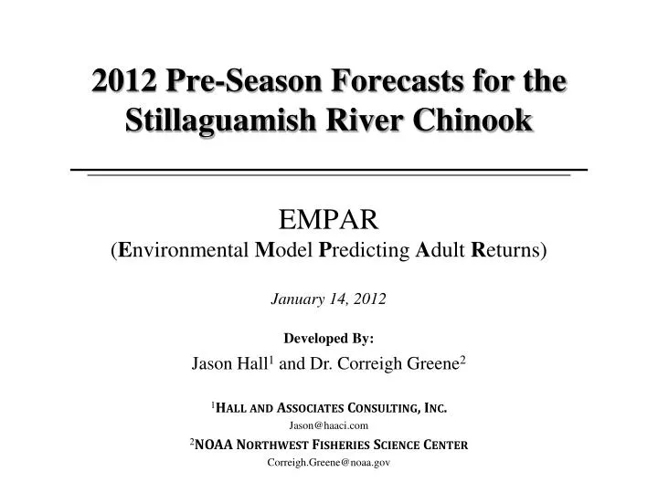 2012 pre season forecasts for the stillaguamish river chinook n.