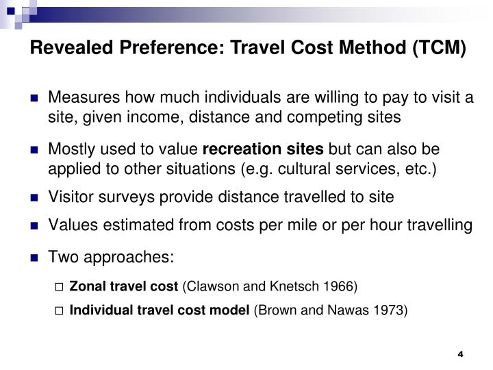 ppt revealed preference travel cost and hedonic valuation methods estimated travel cost