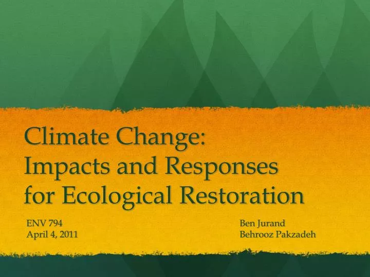 climate change impacts and responses for ecological restoration n.