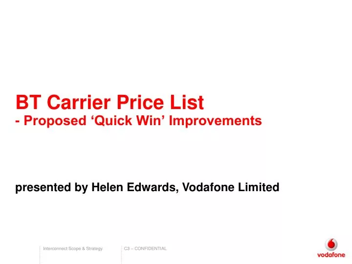 PPT BT Carrier Price List Proposed ‘Quick Win’ Improvements