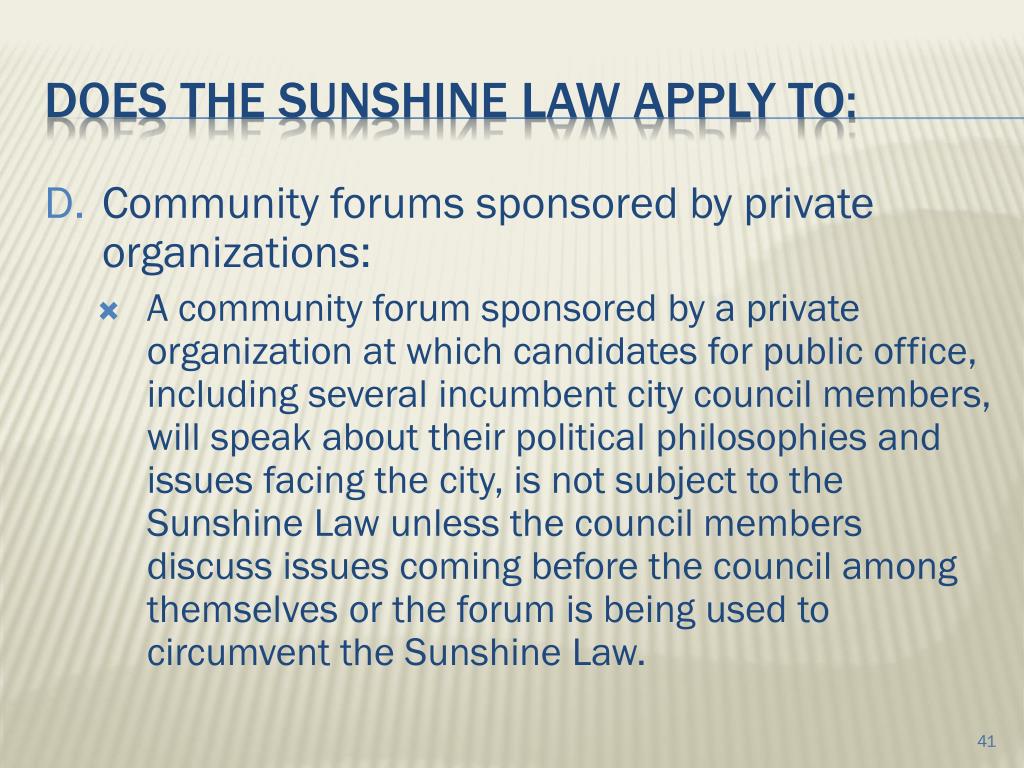 PPT The Sunshine law and open government resources for Florida's city