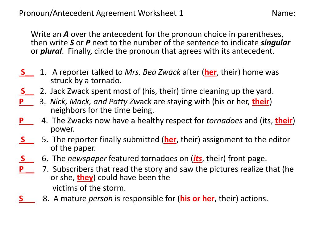 PPT - Pronoun-Antecedent Agreement PowerPoint Presentation, free Throughout Pronoun Antecedent Agreement Worksheet