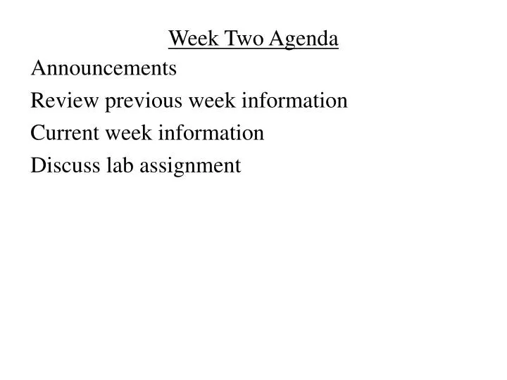 week two agenda n.