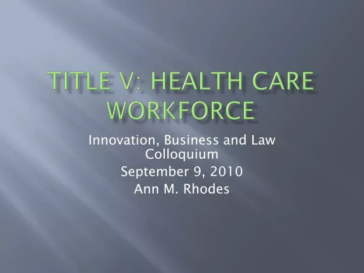 title v health care workforce n.