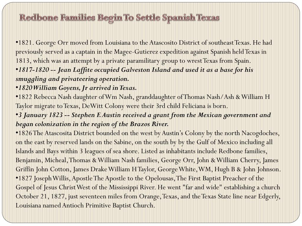 Ppt Early Texas Redbone Families Redbone Heritage Foundation 4 Th 