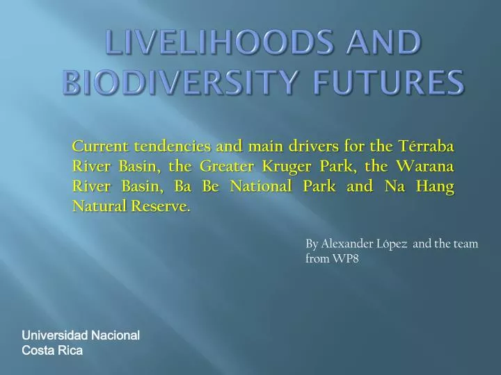 livelihoods and biodiversity futures n.