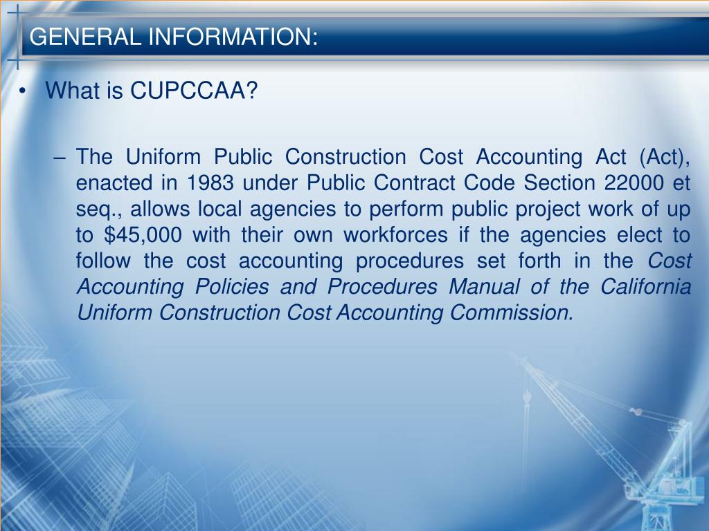 PPT CALIFORNIA UNIFORM PUBLIC CONSTRUCTION COST ACCOUNT ACT April 4