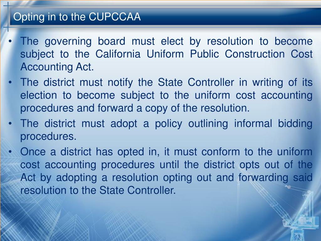 PPT CALIFORNIA UNIFORM PUBLIC CONSTRUCTION COST ACCOUNT ACT April 4