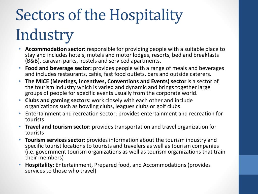 four sectors of hospitality & tourism