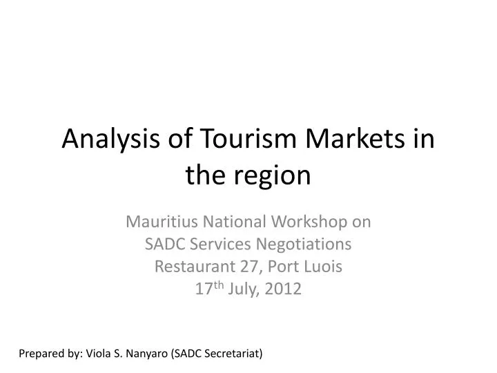 analysis of tourism markets in the region n.