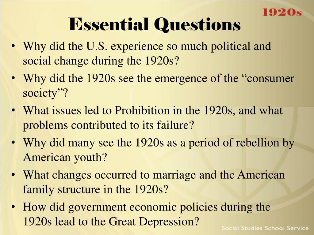 essay questions for 1920s