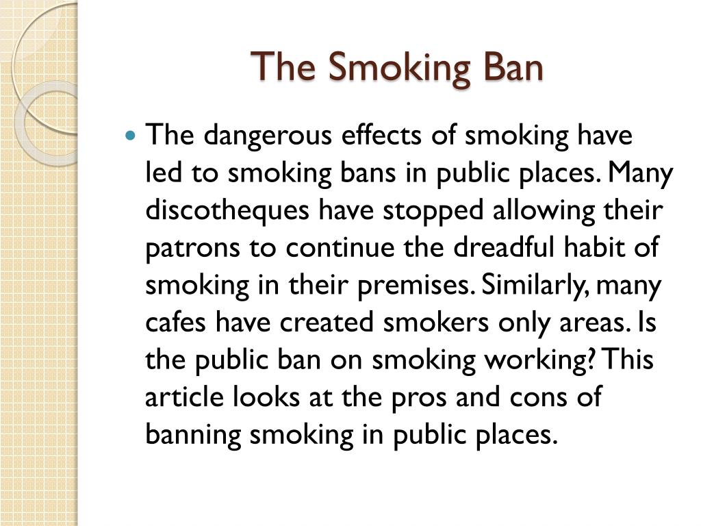 smoking should be banned in public places for and against essay