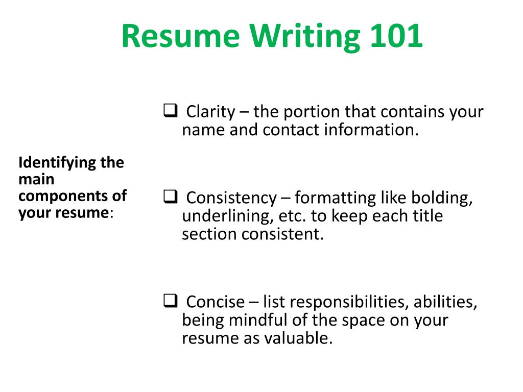 resume writing 101 ppt