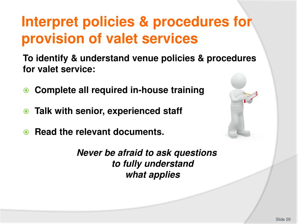 describe grooming and personal presentation standards for a valet