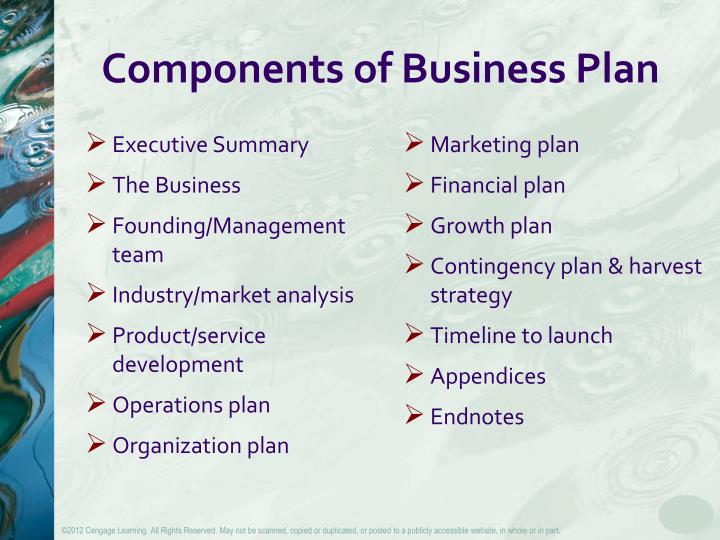 state three components of a business plan