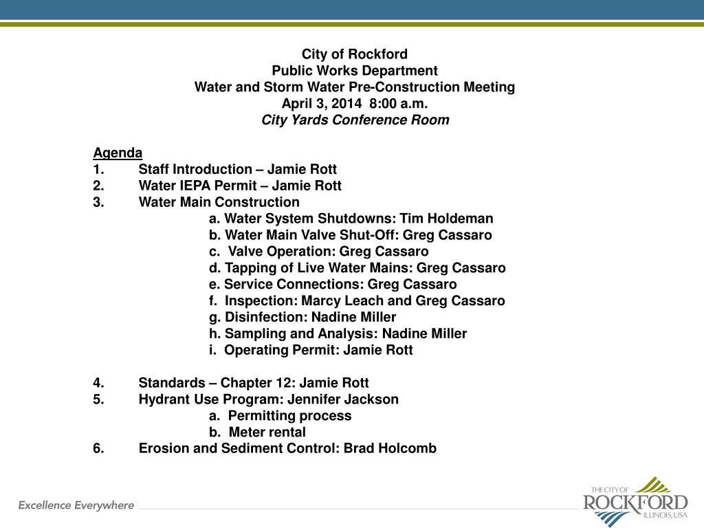 PPT - Spring 22 Water and Storm Water Pre-construction meeting In Pre Construction Meeting Agenda Template