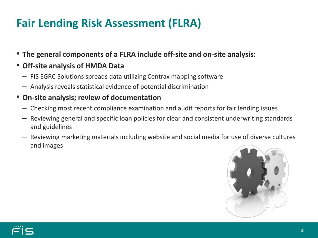 Sample Fair Lending Risk Assessment Regulatory Compliance Crosscheck 