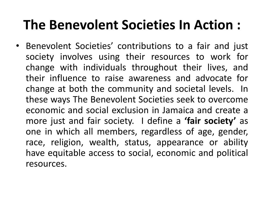 PPT The Benevolent Society’s thinking and beliefs for a just and fair