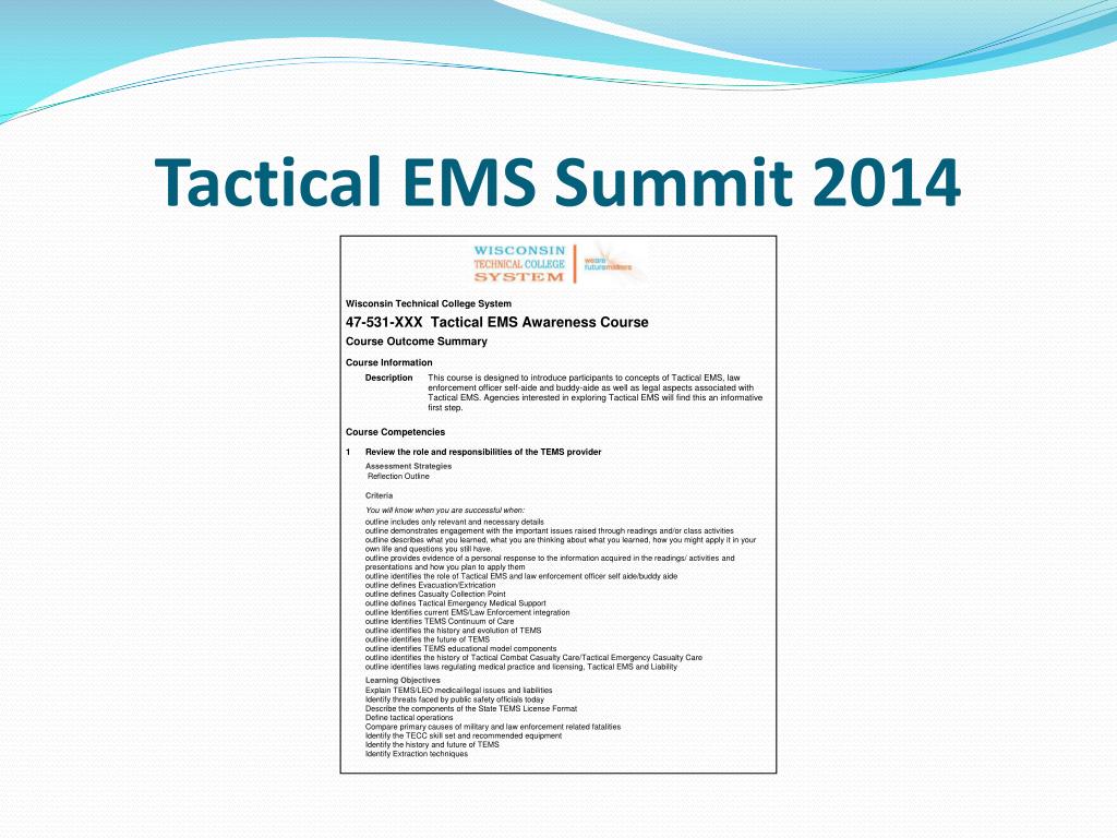 PPT Tactical EMS Summit March 7, 2014 Resources for Team Sustainment