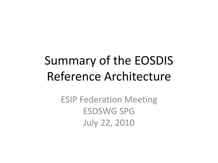 summary of the eosdis reference architecture n.