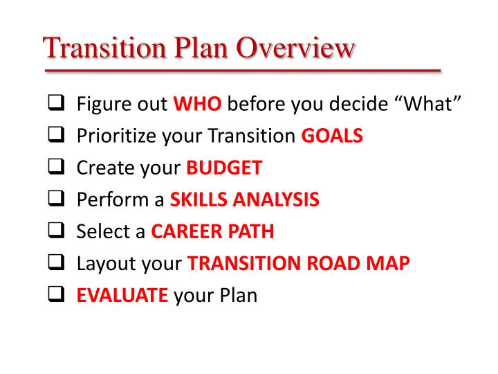 PPT - The Transition Plan PowerPoint Presentation - ID:1664334